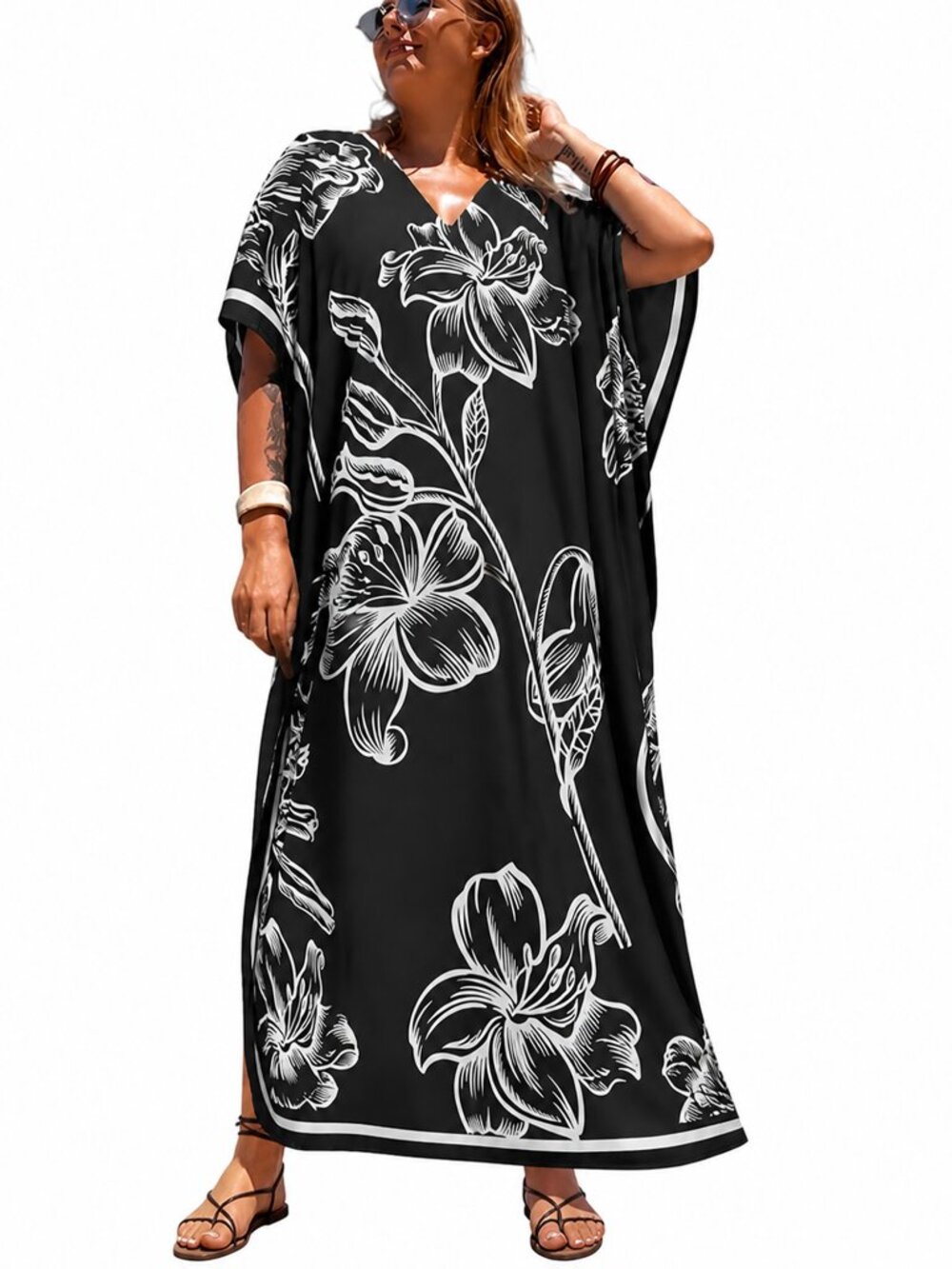 Digital Floral Printed Plus Size Kaftan Maxi Dresses Loungewear Moo Moos Dress